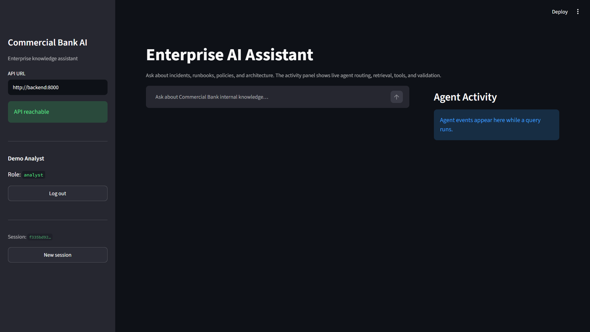 Enterprise AI Assistant home screen